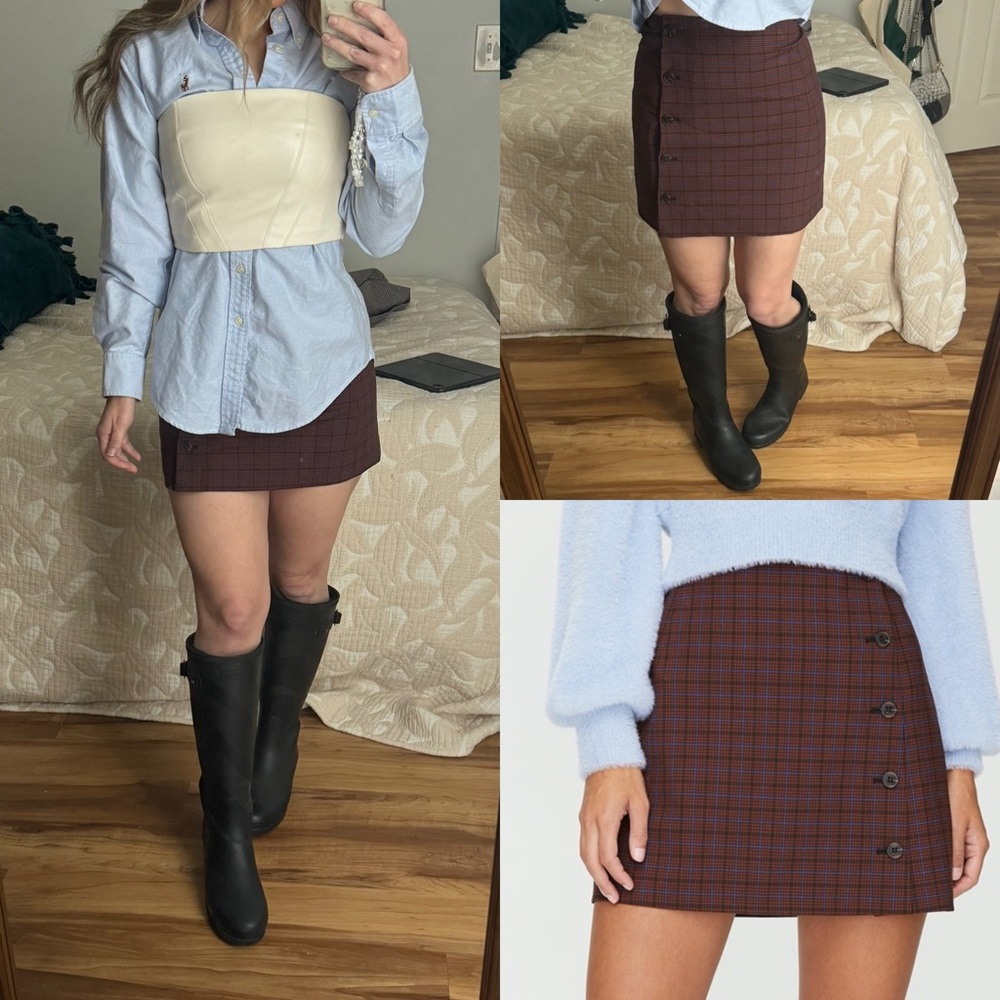 NWT Aritzia Sunday Best Yuri Marron Plaid Mini Skirt Taylor swift button detail